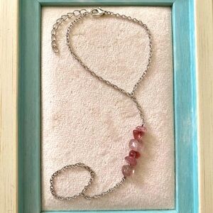 Strawberry quartz finger ring kundan bracelet